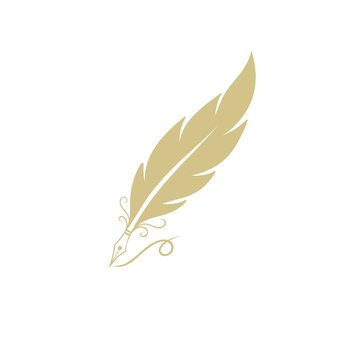 Golden Quill Pen Illustration with Vintage Swirls