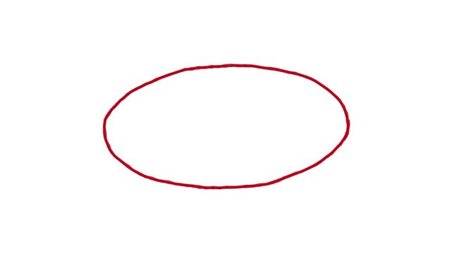 Hand drawn red oval circle animation, sketchy marker stroke highlight on white background, organic doodle ring for emphasis and correction