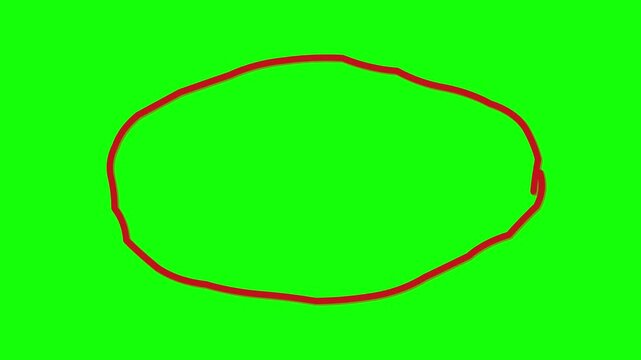 Hand-drawn red circle animation on green screen. Scribble oval highlight element. Animated marker stroke for video editing and emphasis.