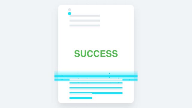 4K 60fps Animation of Digital Document Scan Process Transitioning from Pending Status to Done Icon