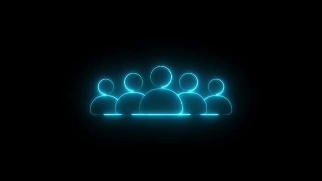 Group of people icons animation appearing on screen white background motion. neon glowing team icon