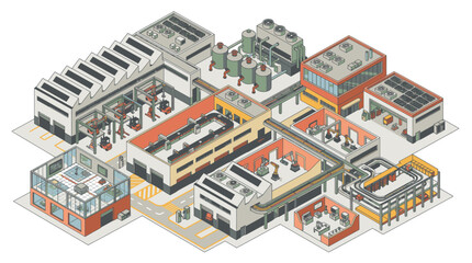 Fototapeta premium Isometric illustration of modern industrial complex buildings.
