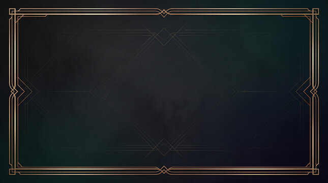Dark green and gold vintage art deco frame border on textured background with luxury template ornate design geometric pattern decorative border vintage bann