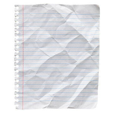 Crumpled torn ruled notebook paper isolated on transparent background