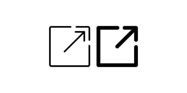 External link icons featuring square frame with arrow symbol for web navigation and outgoing page redirecting.
