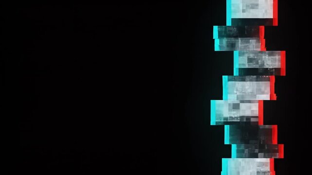 Digital Glitch Distortion Transition Animation with RGB Shift and Pixelation Effects on Black Background