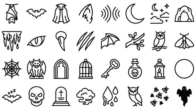 Ancient egyptian symbols, gods, and artifacts in monochrome line