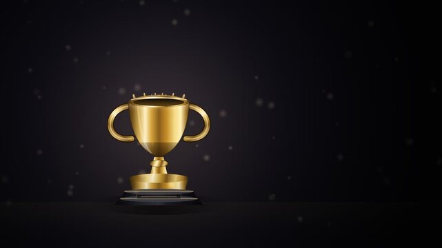 Gold Trophy Cup Rising On Plinth With Laurel And Specular Shine Award Animation