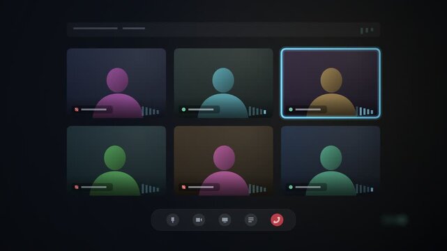 Remote Video Call Interface Grid With Participant Tiles And Active Speaker Ring Seamless Loop