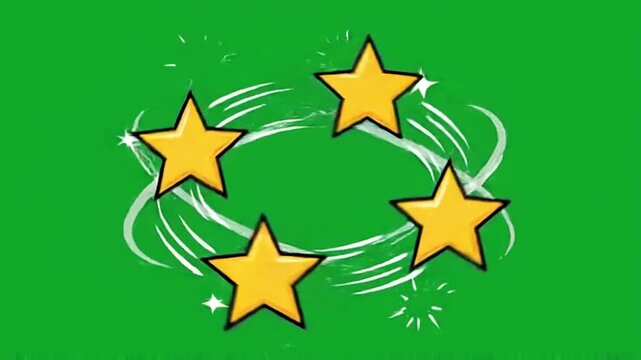 Cartoon Yellow Stars Spinning Dizzy Ring Animation Loop on Green Screen Chroma Key Background