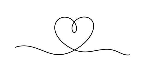Fototapeta premium Continuous single black line drawing of a heart shape symbol isolated on a white background Vector, illustration