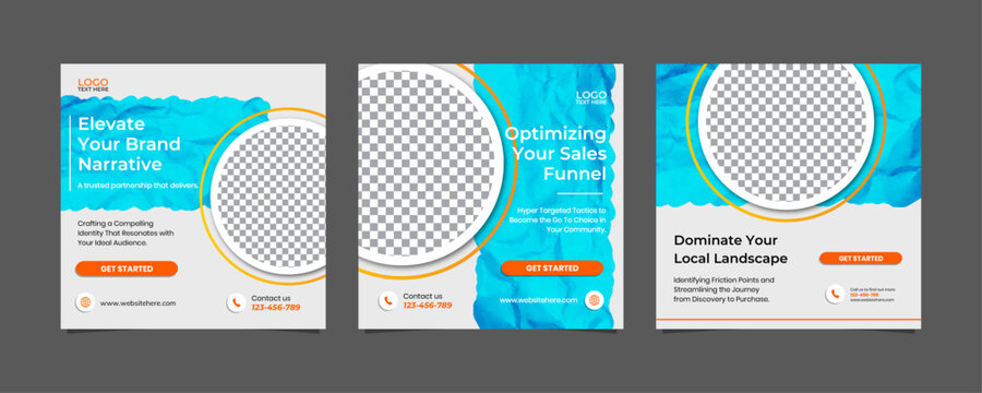 Modern Business Marketing Carousel Post Template Set with Blue Wrinkled Paper Design, Editable AI file