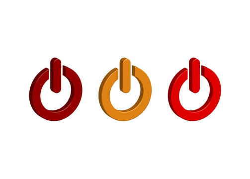 Three power button symbols in red and orange colors with computer