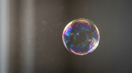 Naklejka premium Iridescent Soap Bubble Floating Through The Air In A Quiet Room