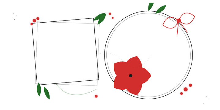 Minimalist festive geometric frames with floral accents on transparent background