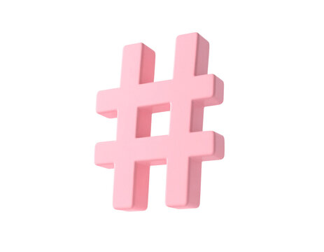 3D Pink Hashtag Symbol Icon for Social Media Trending Topics Keywords Online Marketing and Digital Communication on isolated background