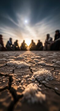 Heavenly sustenance miracle: desert manna, Israelite provision, divine food, Exodus journey, God gift, holy Bible, arid land, ancient story.
