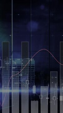 Animation of financial data processing over dark background