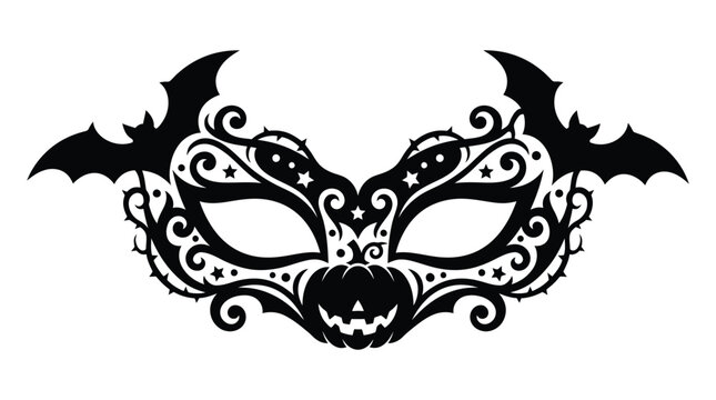 Intricate bat shaped masquerade mask with ornamental details black silhouette