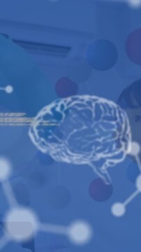 Animation of human brains and data processing over female scientist in laboratory