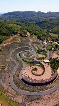 Aerial View of Starry Night Resort Spiral Pathways and Scenic Landscape Near Visoko Bosnia