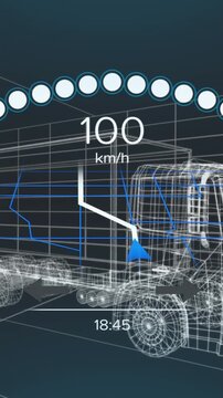 Animation of electric car digital interface over 3d truck