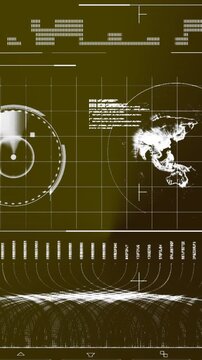 Animation of data processing over screen on dark background