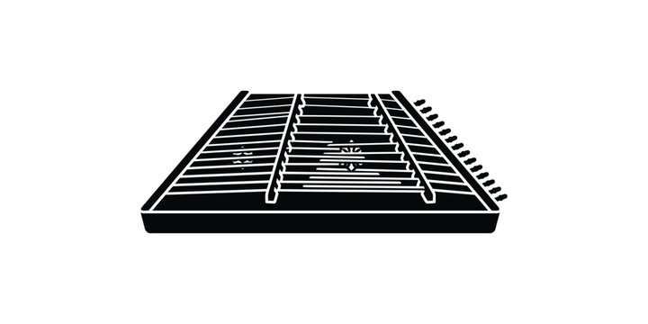 Minimalist silhouette icon of a traditional dulcimer string instrument.