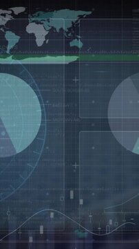 Animation of statistics and data processing over dark background