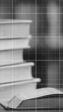 Graph animation over stack of books and open book in library