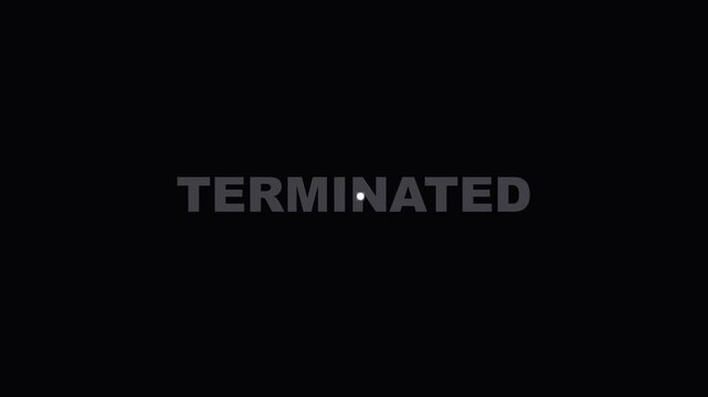 Terminated text animation with moving cursor on 4k black background, for digital interface, and system error concepts