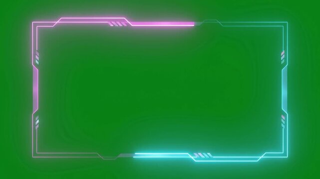 Futuristic Neon Cyan and Pink Tech HUD Frame Loop Animation on Green Screen Chroma Key Background
