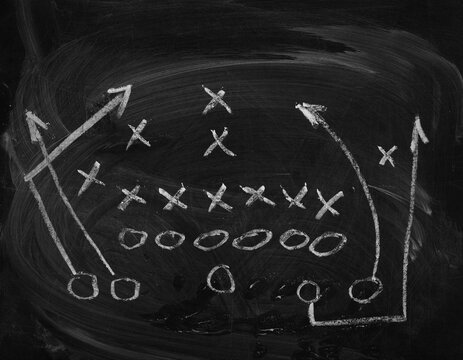 Hand draw tactic american football, game strategy on chalkboard, blackboard, design element