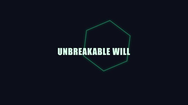 Unbreakable will motivational typography with glowing geometric hexagon animation 4k