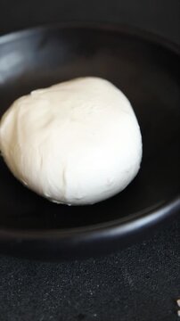 Mozzarella curd cheese mozzarella di bufala appetizer food preparation dish tasty snack fresh and delicious gourmet rustic food background on the table&nbsp; rustic food top view copy space