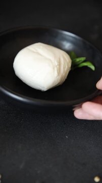 Mozzarella curd cheese mozzarella di bufala appetizer food preparation dish tasty snack fresh and delicious gourmet rustic food background on the table&nbsp; rustic food top view copy space
