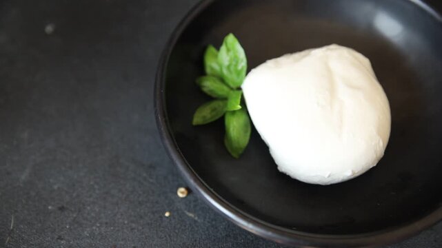 Mozzarella curd cheese mozzarella di bufala appetizer food preparation dish tasty snack fresh and delicious gourmet rustic food background on the table&nbsp; rustic food top view copy space