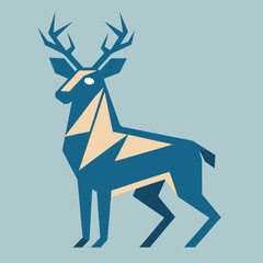 Obraz premium Geometric deer antler stag logo in blue polygonal minimalist style for outdoor apparel badges hunting emblems and wildlife prints.