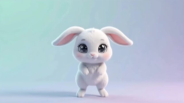 Cute White Bunny Animation Bouncing Playfully on a Soft Gradient Background
