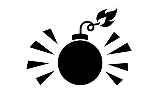 Bomb blast symbol icon with curling fuse high resolution picture