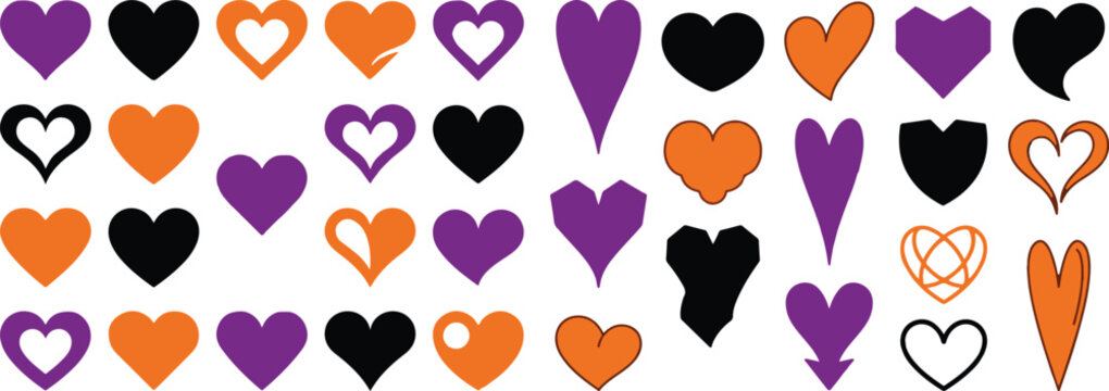 Colorful heart in purple, orange, and black, scattered layout