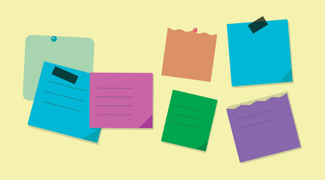 Collection of colorful sticky notes with diverse styles and secure tape or pins is perfect for quick messages, daily reminders, and project management.