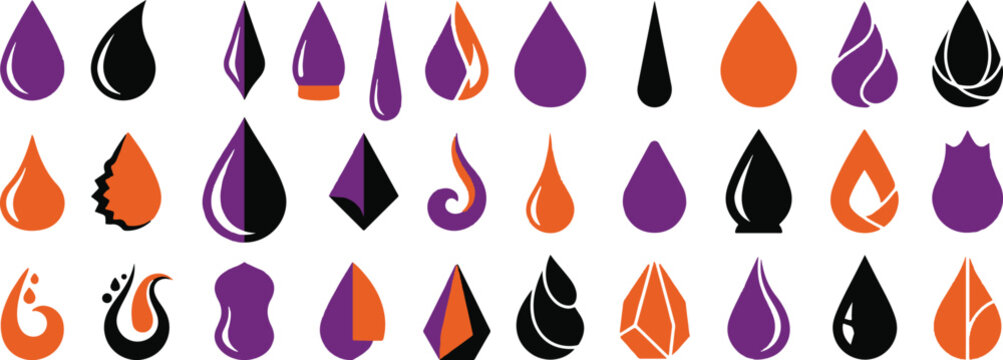 Purple, orange, black, and white drop
