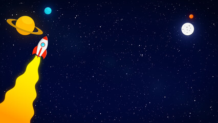 Space Rocket Launch Ascending into Outer Space with Planets 2D Illustration and Copyspace © Cinefootage Visuals