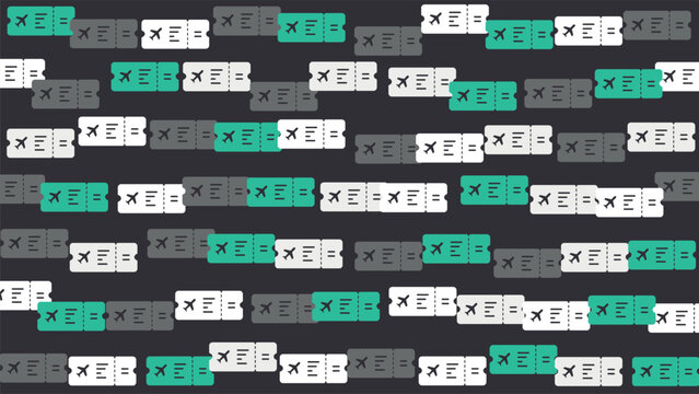 Dark background with vacations plane ticket pattern design elements.