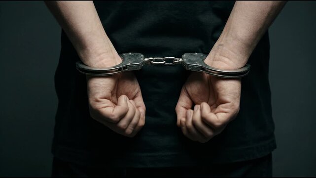 Person Wearing Handcuffs with Hands Behind Back Representing Crime Arrest and Legal Consequences Concept