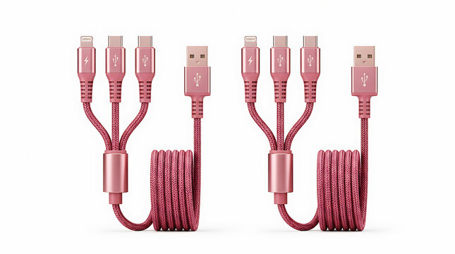 Two pink and red usb-c charging cables with connectors