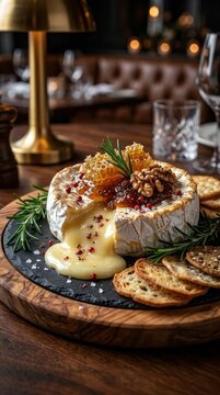 Baked Camembert with walnuts honey and toasted bread
