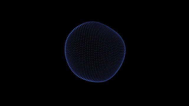 Abstract sphere made of glowing blue dots, digital technology concept, futuristic particle globe isolated on black background