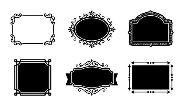 80 Elegant Decorative Frames Collection, Ornate Vector Borders, Vintage Vignettes, Classic Emblems, Black and White Design Elements 100